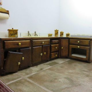 Vintage Dollhouse Miniature Furniture Kitchen Stove,  Sink,  Cabinets Set