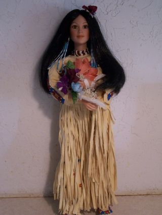 Native American Indian Princess Doll Bisque Porcelain & Beaded Clothes 17 Inches