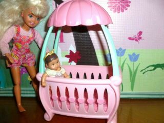 Barbie Baby Doll Size Dollhouse Nursery - Pink Crib 6