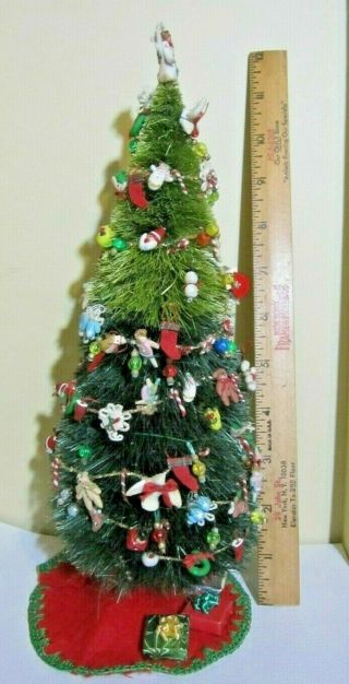 Dollhouse Miniature Christmas Tree With Handmade Ornaments 11 1/2 Inches Tall