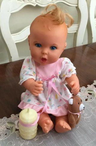 Vintage 1994 Gerber Baby Doll Toy Biz Inc.  15 " Tall With Bottle And Teddy Bear