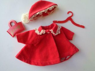 1957 - 65 Vogue Ginny Red Velvet Coat & Hat With Feather Purse 7 " 8 " Doll Clothes