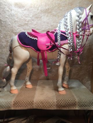 Our Generation Battat American Girl Size 20” White Horse Posable W/ Tack