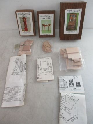 3x Vintage Dollhouse Furniture Making Kits Iob Table Grandfather Clock Secretary
