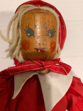 Vintage Handmade Wooden Doll Girl Carved Painted Dressed Female Peg