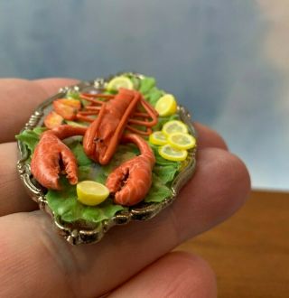 1990s Miniature Dollhouse Artisan Maria Chaparro Spain Food Display Lobster 1:12