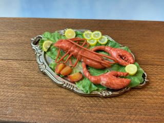 1990s Miniature Dollhouse ARTISAN Maria Chaparro Spain Food Display Lobster 1:12 3