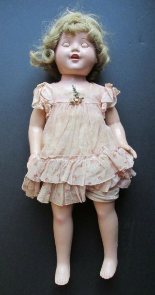 Vintage 22 Inch Composite Doll With Stuffed Cloth Body