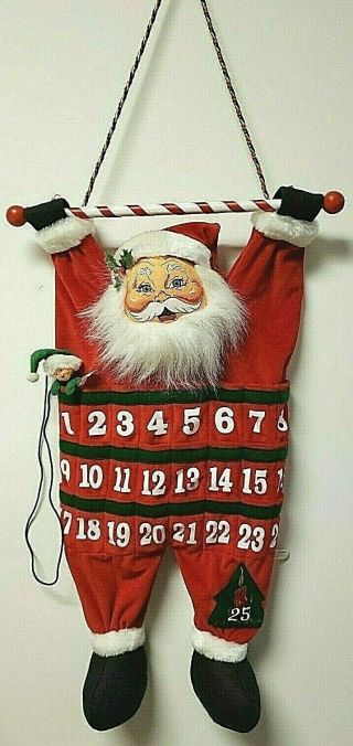 Christmas Fabric Holiday Hanging " Santa Countdown " Calendar 2004