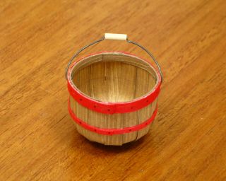 Al Chandronnait Round Basket With Wood Bale Handle - Artisan Dollhouse Miniature