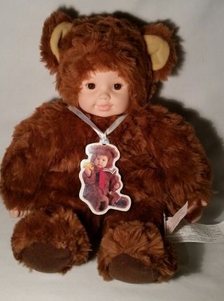 Anne Geddes Baby Doll In Plush Brown Teddy Bear Costume,  Brown Eyes,  14 ",  1997