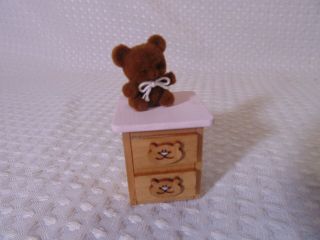 Dollhouse Miniature Night Stand / Side Table With Teddy Bear