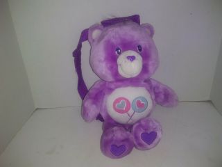 2003 Starpoint Purple Share Bear Carebear Plush Backpack Bear 14 " Tall
