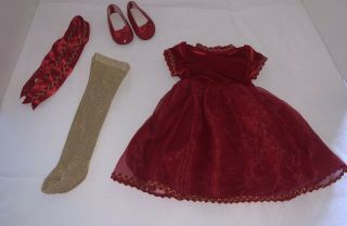 Retired 1998 American Girl Pleasant Company Red Gold Dress Holiday Dress