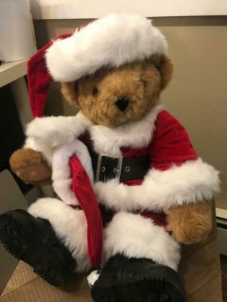 Cutest Vermont Jointed Teddy Bear Plush Santa Claus Christmas Red Velvet 17 Inch