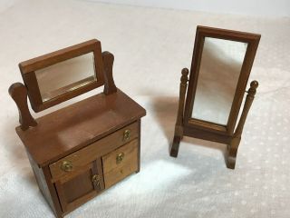Dollhouse Miniature Fomerz Dresser With Mirror And Mirror On Stand 1:12