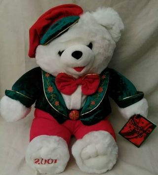 2001 Walmart Christmas Snowflake Teddy Bear White Boy 22 " With Red Cothes
