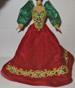 Evening W Dress Porcelain Barbie Doll Holiday Jewel Embroidered Gown Clothing