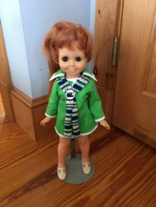 16” 1970’s “crissy With Red Grow Hair” Ideal Doll Co.  Rare Green Dress W/tie