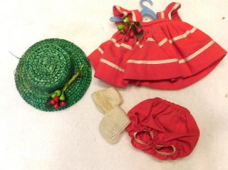 Vtg Vogue Ginny Clothes Outfit - Red Pinafore Dress W/green Hat Tagged
