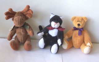 Boyds Bears 3 T.  F.  Wuzzies,  Each 5”,  Moose,  Cat And Bear