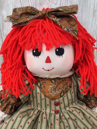 Handmade Raggedy Ann Fully Dressed Country Folk Art Soft Sculpted Doll