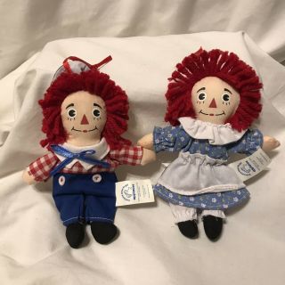 Applause Raggedy Ann & Andy Cloth Stuffed Dolls 2001 Mini Ornaments 6 " Tall