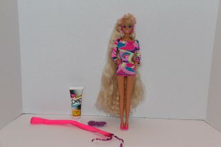 Totally Hair Blonde Barbie 1112 Mattel 1991 W/hair Styling Dep Gel