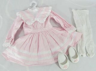American Girl Nellie Pink Spring Party Dress W/ Tights & Shoes