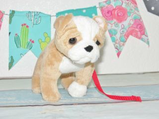 Our Generation Bulldog Pet Puppy Dog Leash Collar & Tag French Plush Doll Toy 8 "