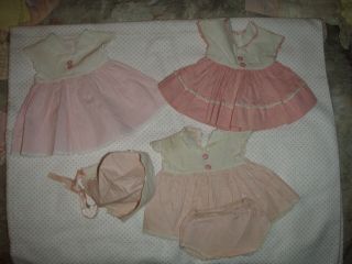 Vtg Tiny Tears Doll Clothes 3 Orig Dresses Panties Bonnet 1950s