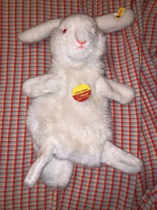 Vtg 17 " Steiff Jolly Hase Rabbit Bunny Hand Puppet W/ All Tags Pink Eyes
