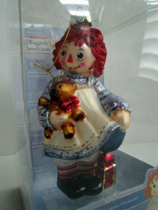 Raggedy Ann And Teddy Hand - Crafted Glass Christmas Ornament By Kurt S Adler