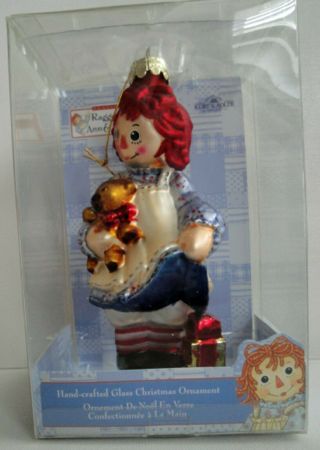 Raggedy Ann And Teddy Hand - crafted Glass Christmas Ornament By Kurt S Adler 2