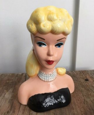 Vintage Blonde Barbie Head Vase 1994 Mattel Enesco Glass