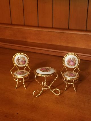 Limoges Vintage Miniature Dollhouse Porcelain Table And Chairs Made In France
