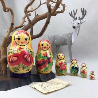 Matpewka Vintage 1986 Russian Matryoshka Babushka Wooden 6 Nesting Dolls