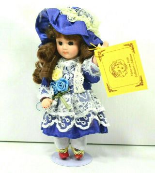 6 " Victorian Porcelain Doll Brown Curly Hair Very Good Condtion W/ Box