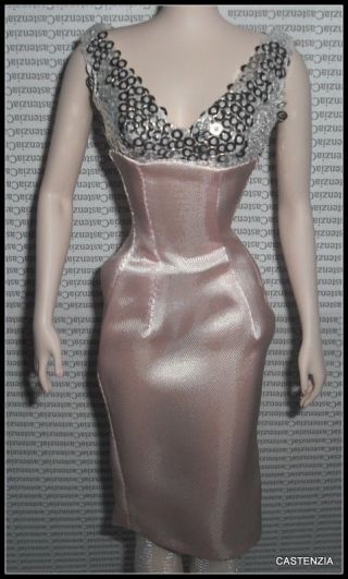 Dress Only Silkstone Barbie Doll Blush Beauty Pale Pink Satin Silver Sequin