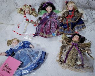 Porcelain Angel Dolls Christmas Ornaments From Heaven On Wings Complete Set Of 5