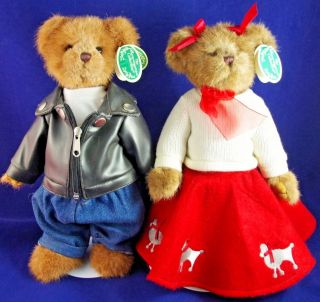 Ltd Ed Bearington Betty Bop & Jimmie B Good Bears Leather Jacket & Poodle Skirt