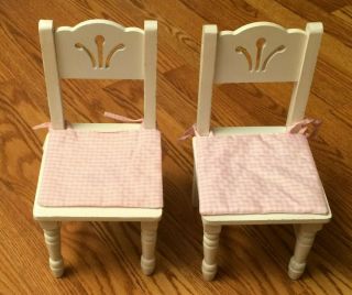 White Wood Doll Dining Chairs (2) For 18 " Dolls