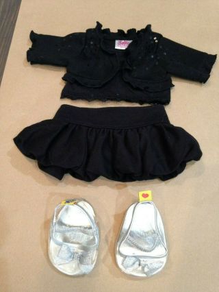 Build A Bear Clothes Black Bubble Skirt With Black Sweater Top And Silver Shoes