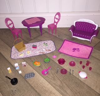 Mattel Barbie Dream House Furniture - - - - Kitchen Table & Chairs,  Couch & Food