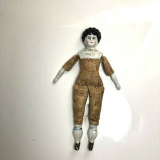 Antique Germany China Head Doll Bertha 8” Hertwig & Company Great Fabric