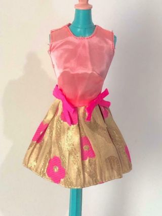 Vintage 1970 ' s Barbie doll pink gold mod era Glowin Out 3404 dress 1 shoe 2