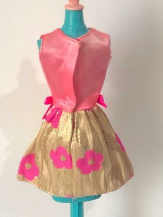 Vintage 1970 ' s Barbie doll pink gold mod era Glowin Out 3404 dress 1 shoe 3