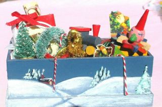Dollhouse Miniature Hand Painted And Signed Artisan Christmas Toy Box