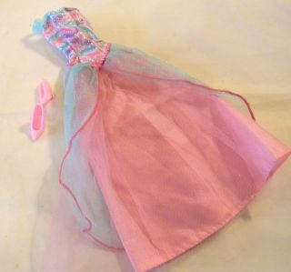 Barbie Doll Pink Gown Aqua Overlay Pink Tag,  Shoes
