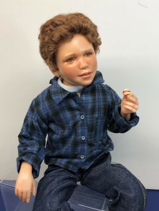 15” Sitting Richard Simmons Resin Doll Adorable Redhead Boy Holding Marble